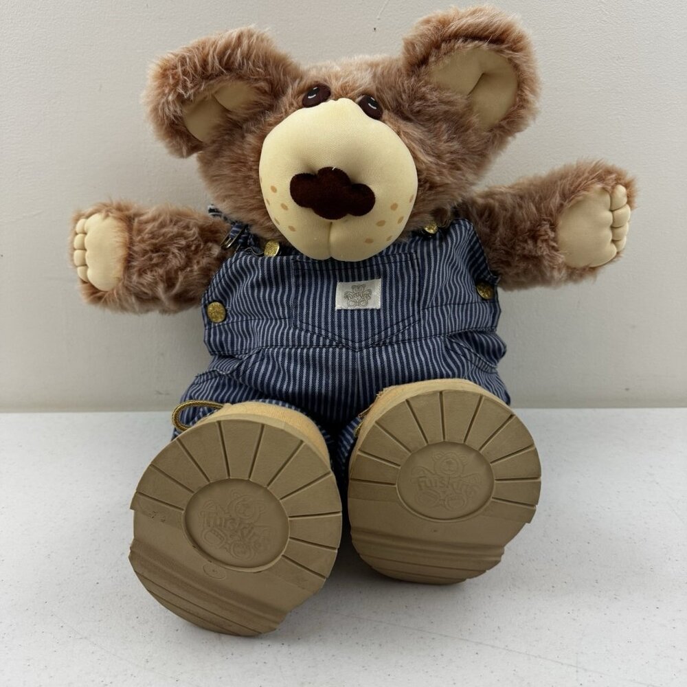 Furskins  Dudley Bear With Striped Overalls & Plush Vintage 80’s Xavier Roberts